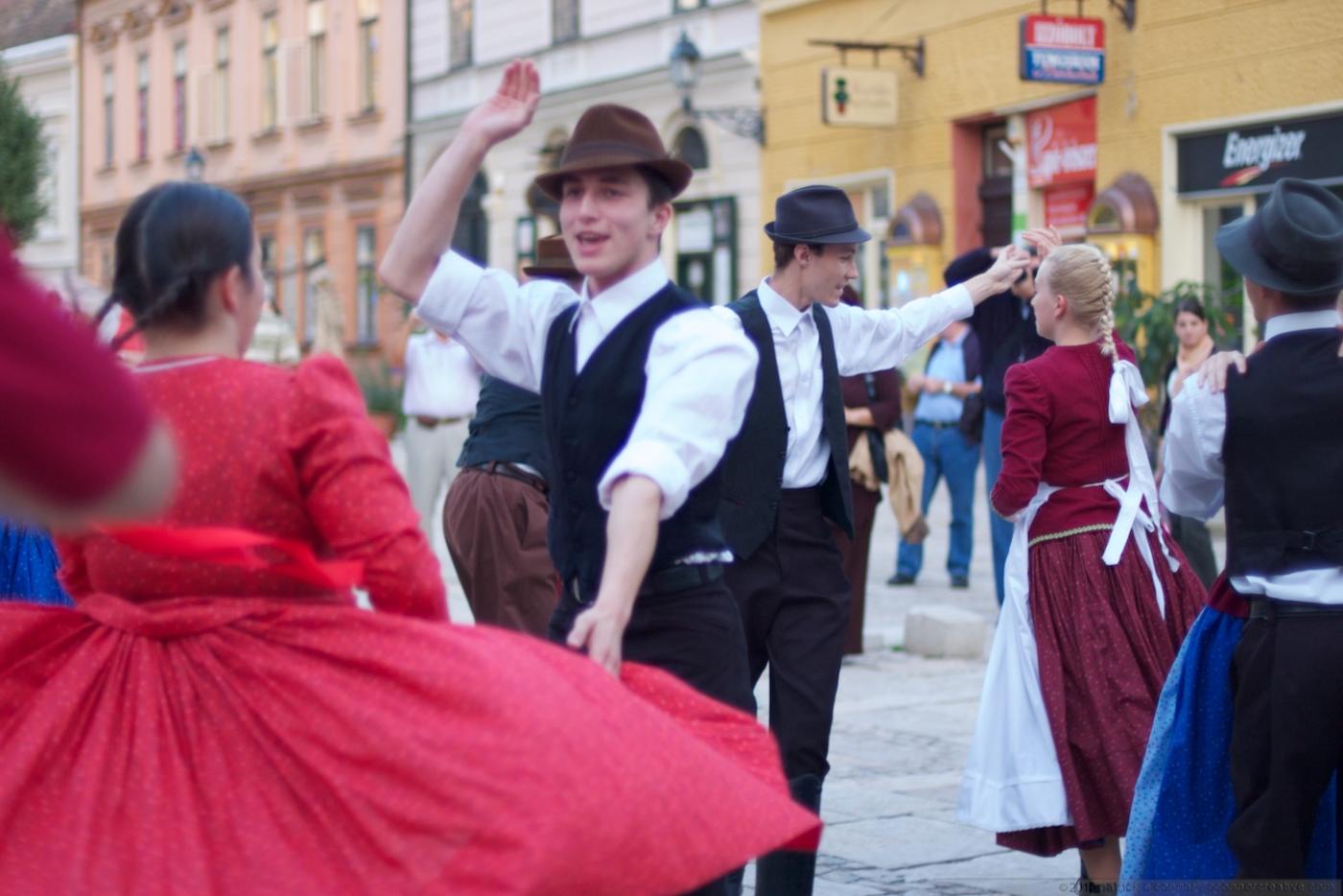 Dancers in the square at Pécs, Hungary